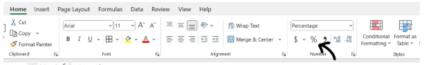 excel percentage function